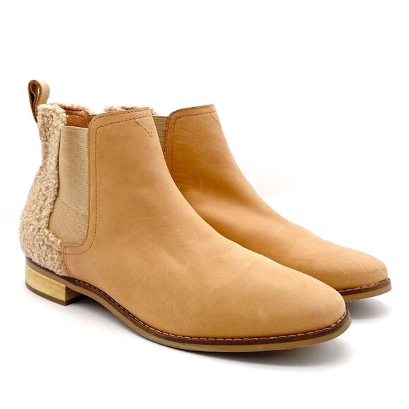 Toms Ella Chelsea Boots Skip On Booties in Honey Leather Faux Shearling Size 9.5 - Picture 7 of 15
